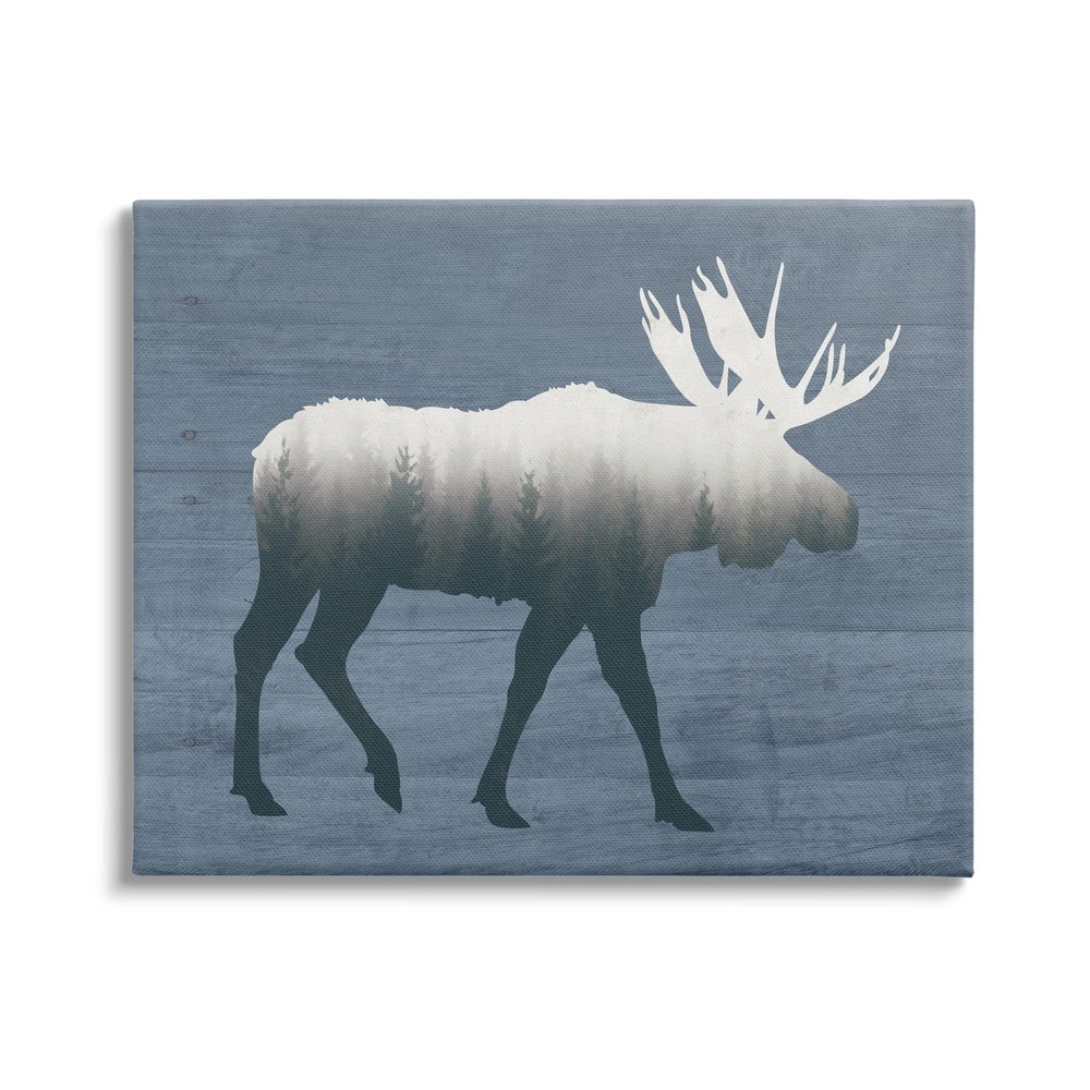 Stupell Industries Woodland Trees Within Moose Silhouette Rustic Animal Canvas Wall Art, Design By Lettered and Lined