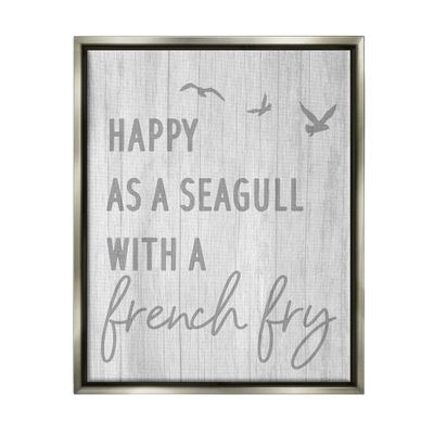 Stupell Industries Funny Happiness Phrase Rustic Seagull Beach Humor Floating Framed Wall Art, Design By Daphne Polselli
