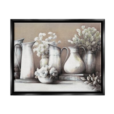 Stupell Industries Classic Flower Arrangement Country Water Jug Painting Floating Framed Wall Art, Design By White Ladder