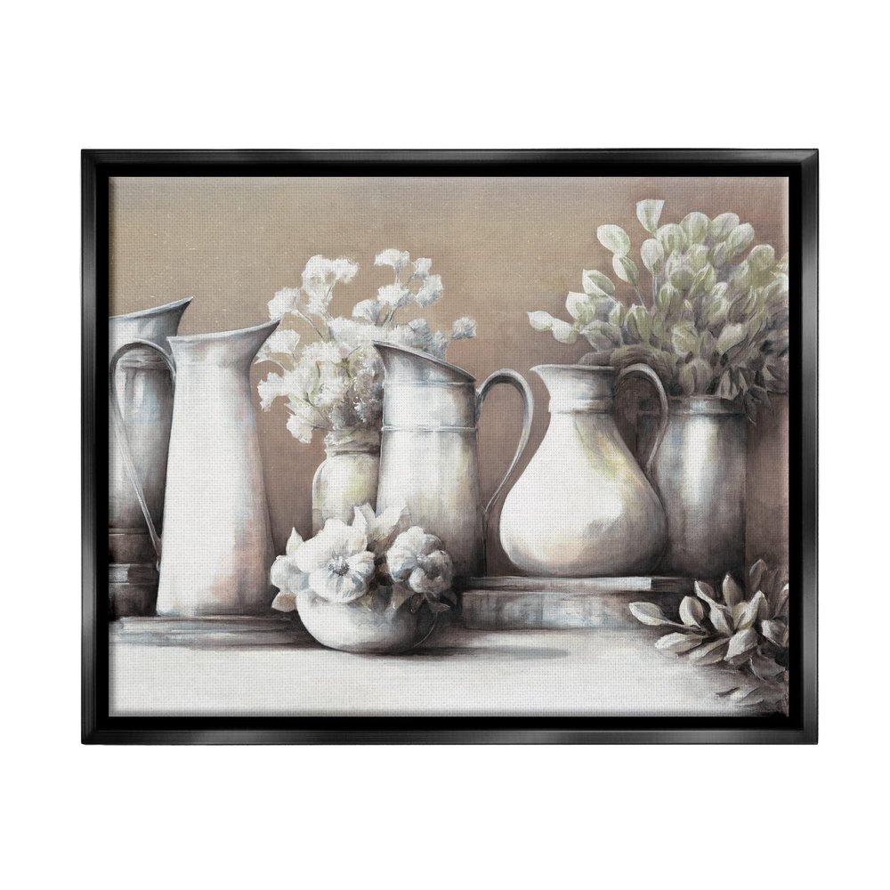 Stupell Industries Classic Flower Arrangement Country Water Jug Painting Floating Framed Wall Art, Design By White Ladder