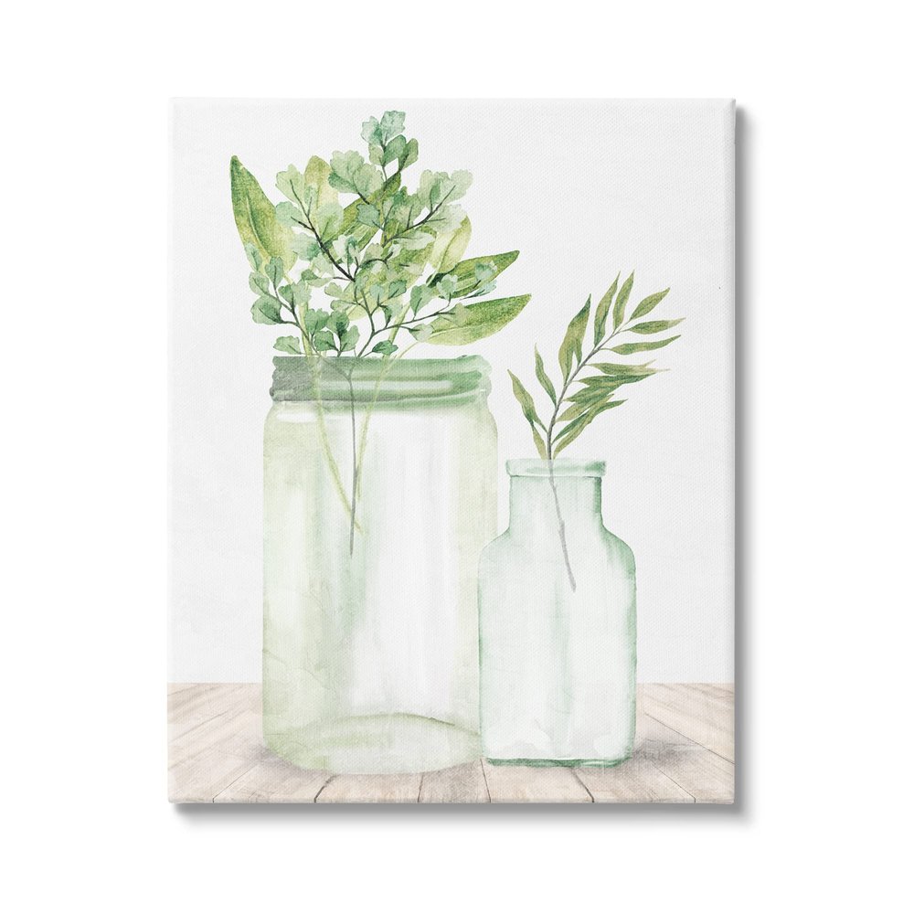 Stupell Industries Country Plant Leaves Rustic Glass Jars Arrangement Canvas Wall Art, Design by Kim Allen