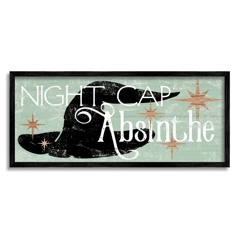 Stupell Industries Night Cap Absinth Weathered Witch Hat Vintage Sign Framed Wall Art, Design by Daphne Polselli
