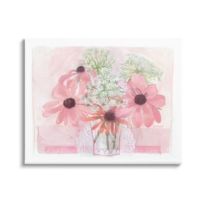 Stupell Industries Delicate Pink Flower Blossoms Bouquet Doily Vase Canvas Wall Art, Design By unknown