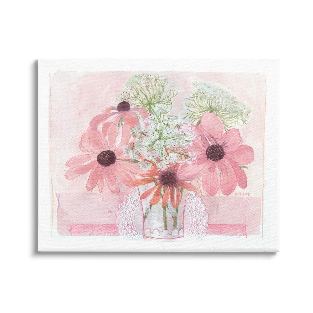 Stupell Industries Delicate Pink Flower Blossoms Bouquet Doily Vase Canvas Wall Art, Design By unknown