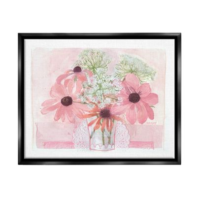 Stupell Industries Delicate Pink Flower Blossoms Bouquet Doily Vase Floating Framed Wall Art, Design By unknown