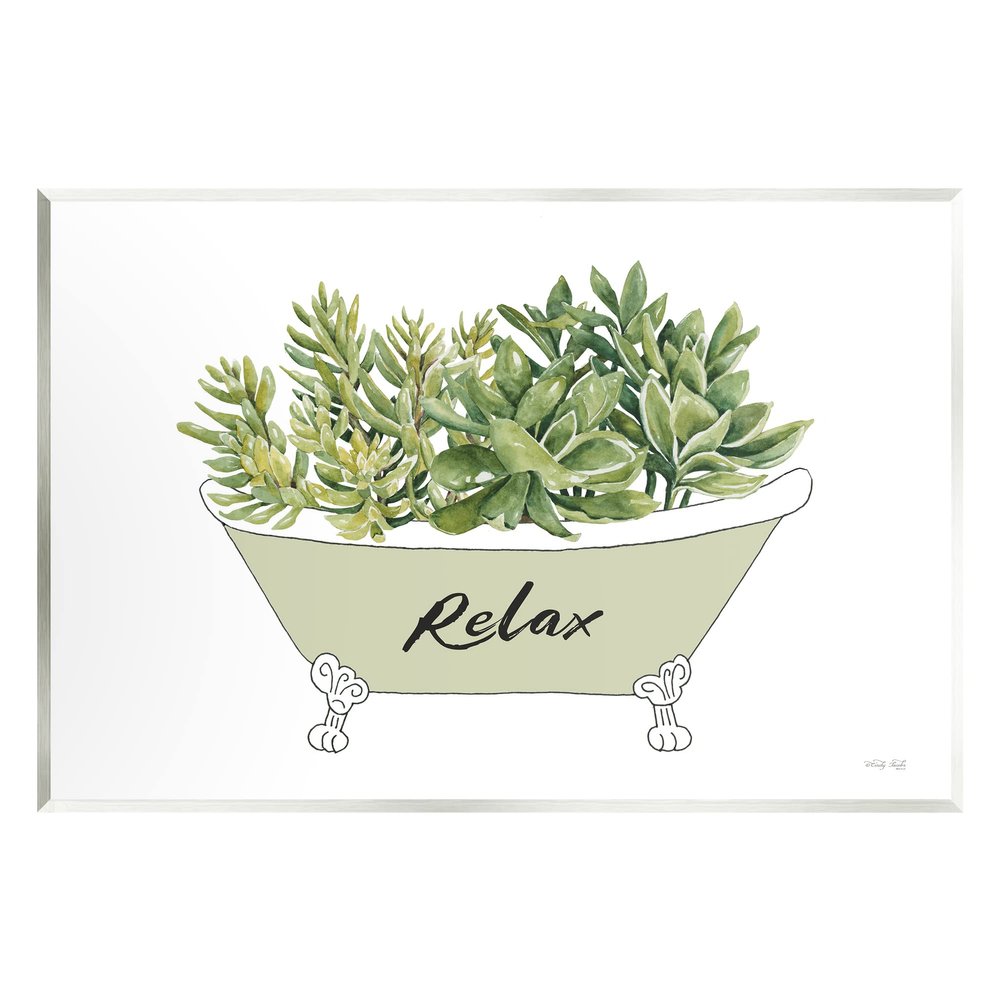 Stupell Industries Claw Foot Bathtub Succulent Plants Relax Typography Wood Wall Art, Design By Cindy Jacobs