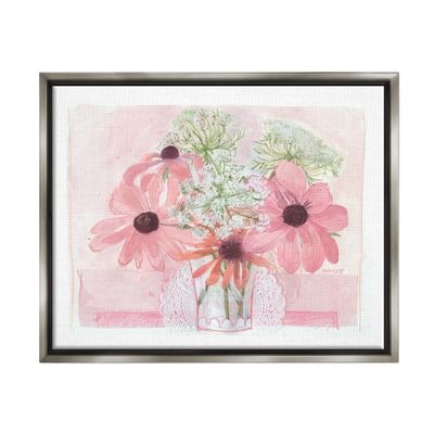 Stupell Industries Delicate Pink Flower Blossoms Bouquet Doily Vase Floating Framed Wall Art, Design By unknown
