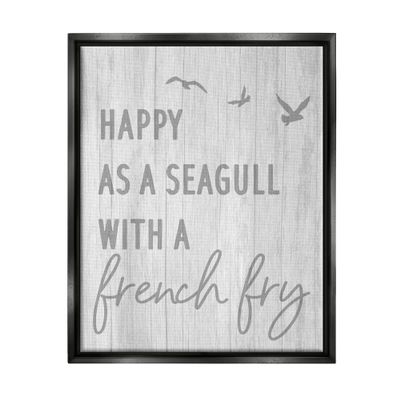 Stupell Industries Funny Happiness Phrase Rustic Seagull Beach Humor Floating Framed Wall Art, Design By Daphne Polselli