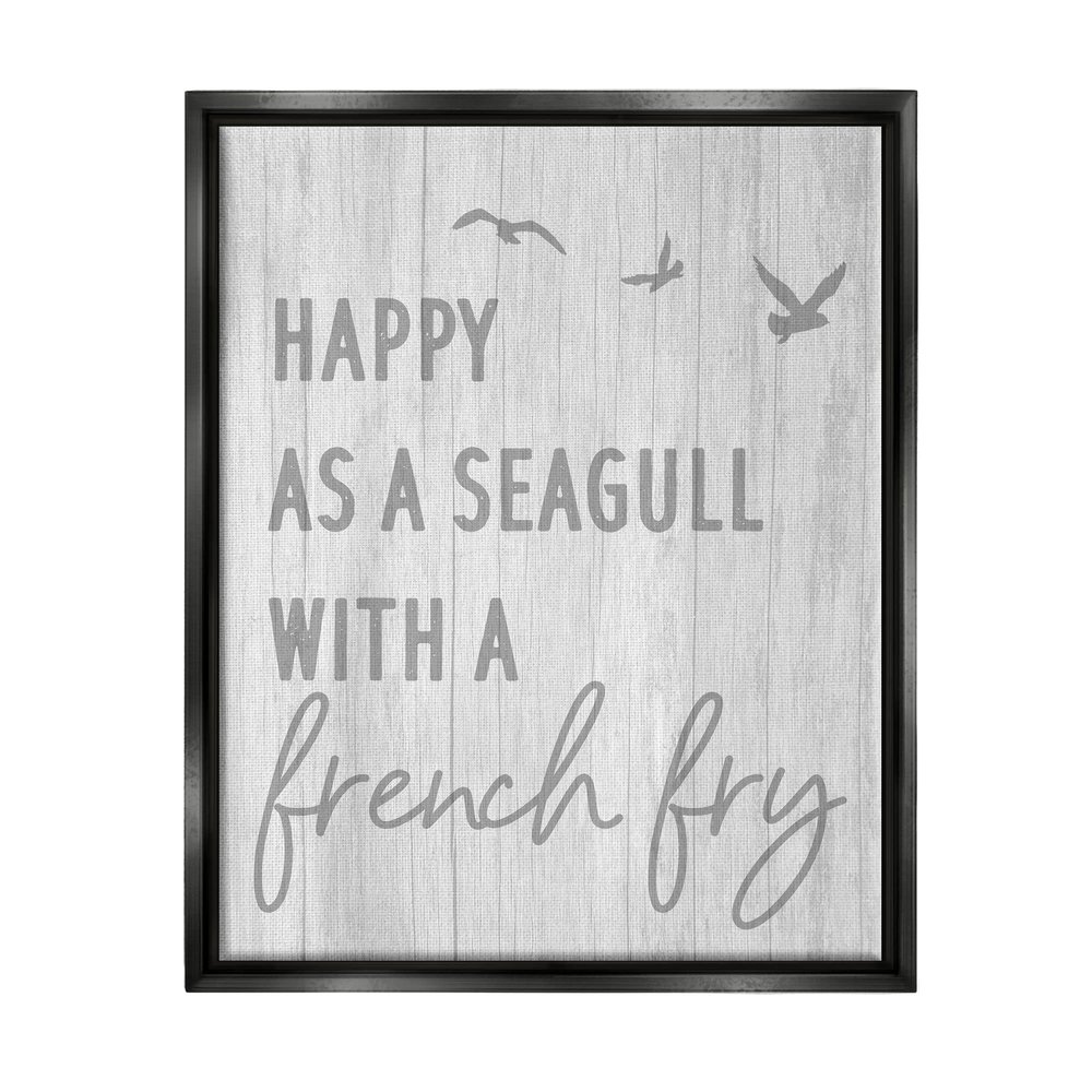 Stupell Industries Funny Happiness Phrase Rustic Seagull Beach Humor Floating Framed Wall Art, Design By Daphne Polselli