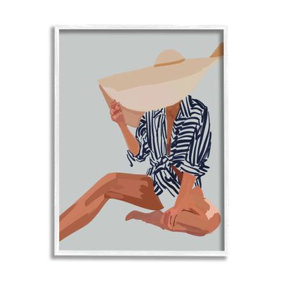 Stupell Industries Woman Obscured By Sun Hat Summer Beach Portrait Framed Wall Art, Design By Amelia Noyes