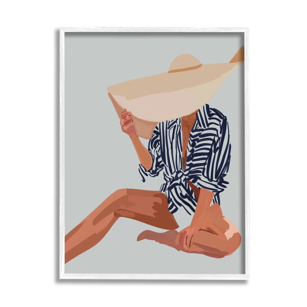 Stupell Industries Woman Obscured By Sun Hat Summer Beach Portrait Framed Wall Art, Design By Amelia Noyes