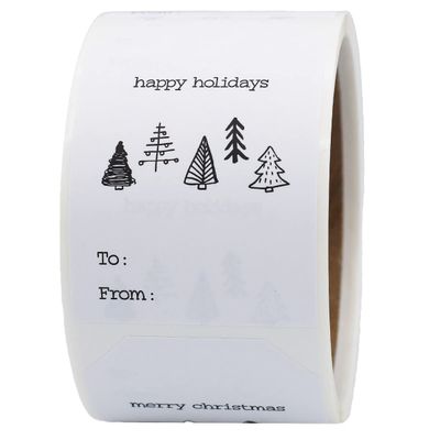 Boho Style Christmas Tree Gift Tag Stickers 2 x 3 Inch Holiday Labels with Unique Tree Designs 25 White Semi-Gloss Adhesive Tags, Eco-Friendly, Made in USA