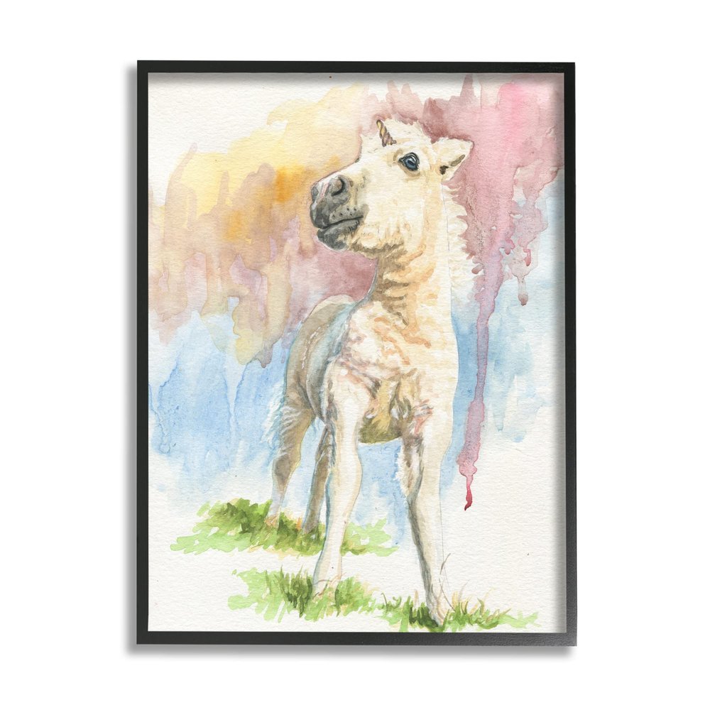 Stupell Industries Stoic Fantasy Unicorn Pastel Dripping Watercolor Detail Framed Wall Art, Design By Jennifer Redstreake