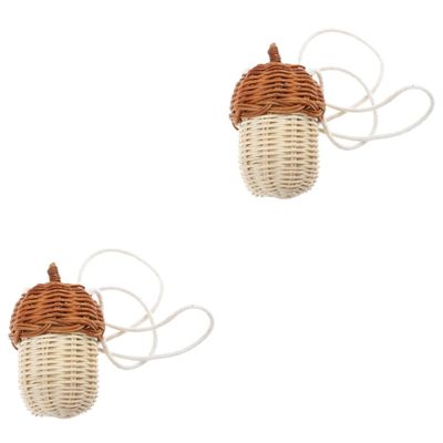 minkissy 2pcs Rattan Woven Cross Body Bag Adorable Hanging Basket for Boys and Girls Photo Prop Versatile Storage for Treats and Items