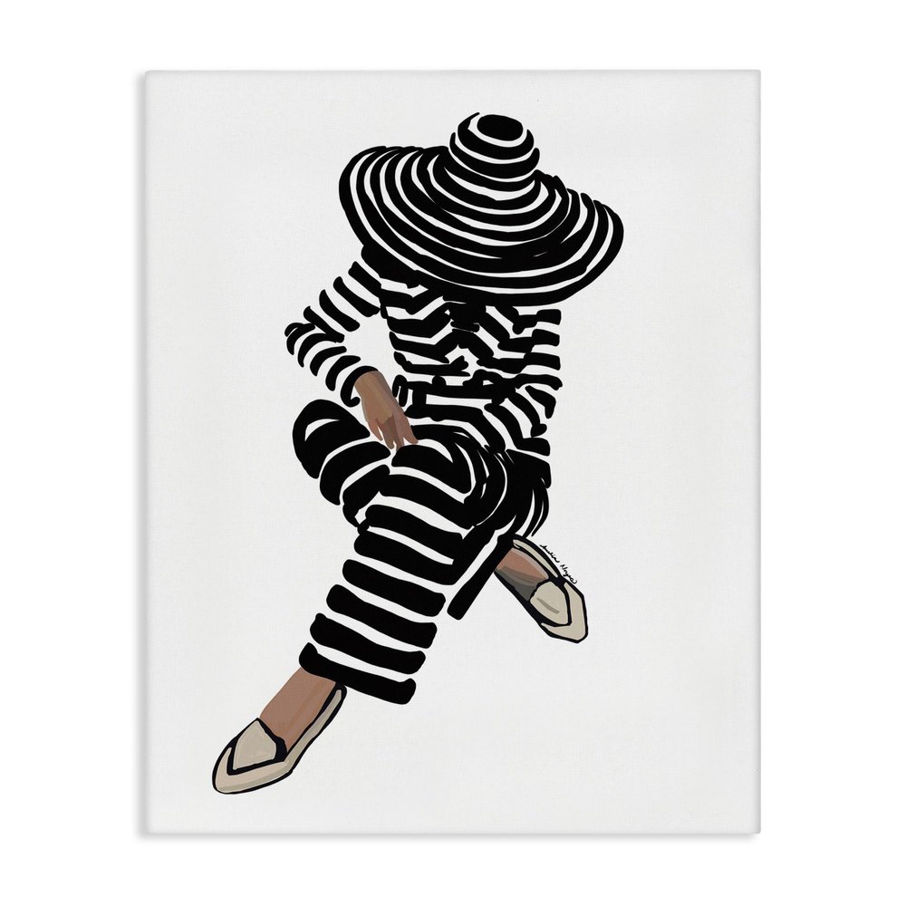 Striped Fashion Portrait Glam, 36 x 48 Inch Canvas Wall Art