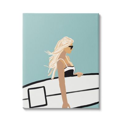 Stupell Industries Woman Carrying Surf Board Windblown Beach Hair Canvas Wall Art, Design by Amelia Noyes