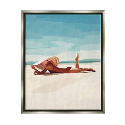 Stupell Industries Beach Babe Lounging Coastal Ocean Shoreline Floating Framed Wall Art, Design By Amelia Noyes