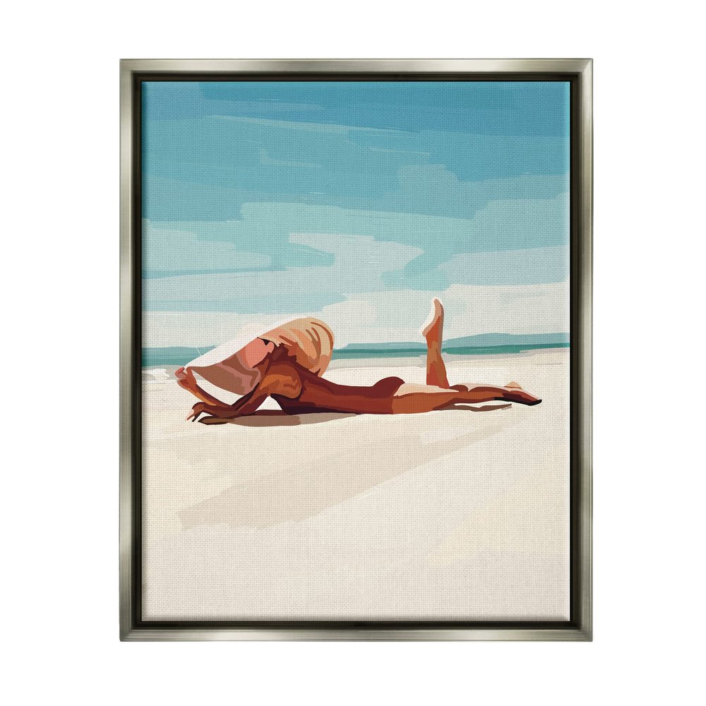 Stupell Industries Beach Babe Lounging Coastal Ocean Shoreline Floating Framed Wall Art, Design By Amelia Noyes
