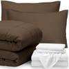 Soft & Cozy 5 Piece Deep Pocket Down Alternative Comforter Set | Twin Size, Brown Color | All Season Durable Box Stitched Aesthetic White Bedding | Plush Comfy Wrinkle & Fade Resistant Bed-In-Bag Set view 1