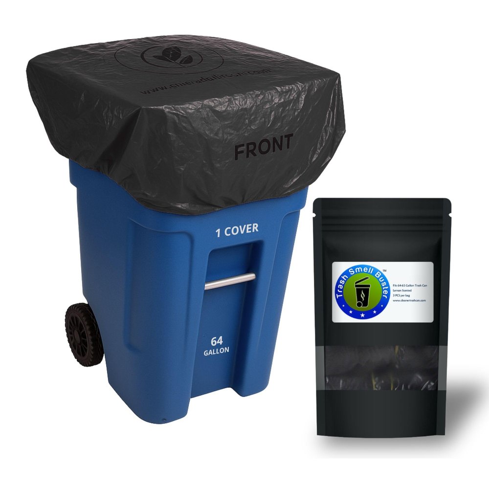 trash smell buster Outdoor Trash Can Cover Odor Eliminating Bag with Elastic Band Lemon Scented Durable 64 Gallon 3 Pack
