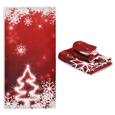 ALAZA Christmas Bathroom Towels Decorative Set Red of 3, 1 Bath Hand Washcloth White Snowflake Soft Luxury Kitchen Spa Beach Merry Tree X-mas Decor Gifts