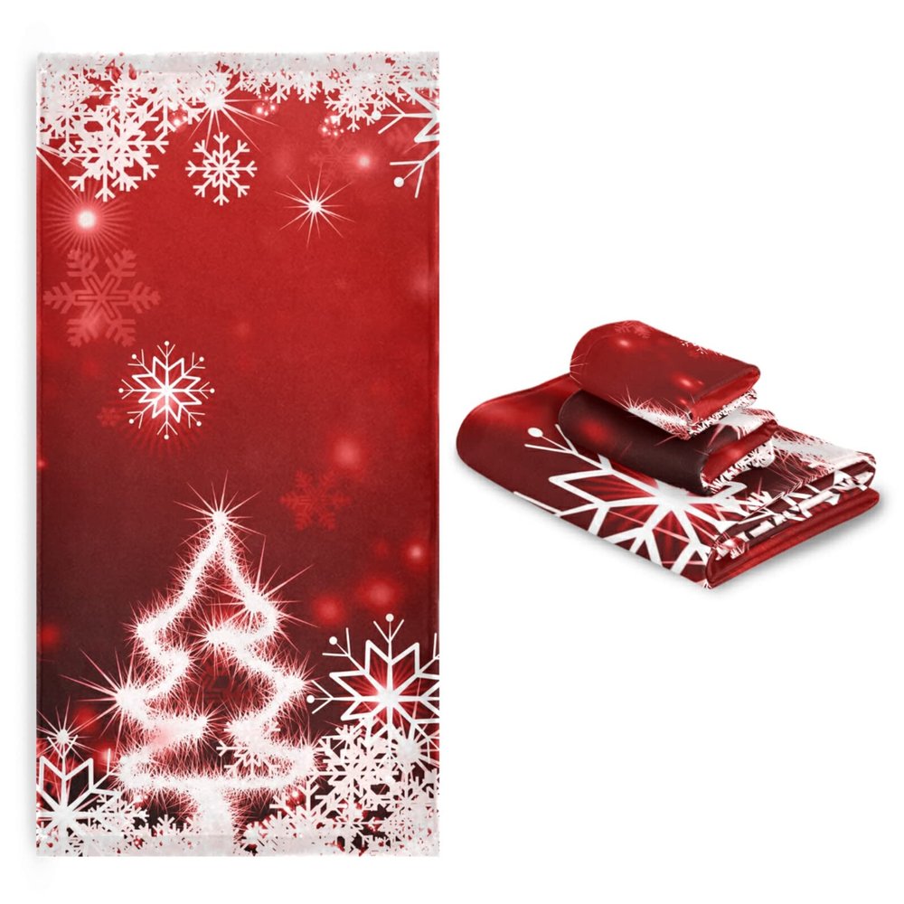 ALAZA Christmas Bathroom Towels Decorative Set Red of 3, 1 Bath Hand Washcloth White Snowflake Soft Luxury Kitchen Spa Beach Merry Tree X-mas Decor Gifts
