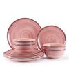 12Pcs Melamine Dinnerware Set, Plates And Bowls Sets for 4, Pink Color Dinnerware Sets, Melamine Plates Bowls Indoor and Outdoor Use Dish Set Dishwasher Safe BPA Free(Pink) view 1