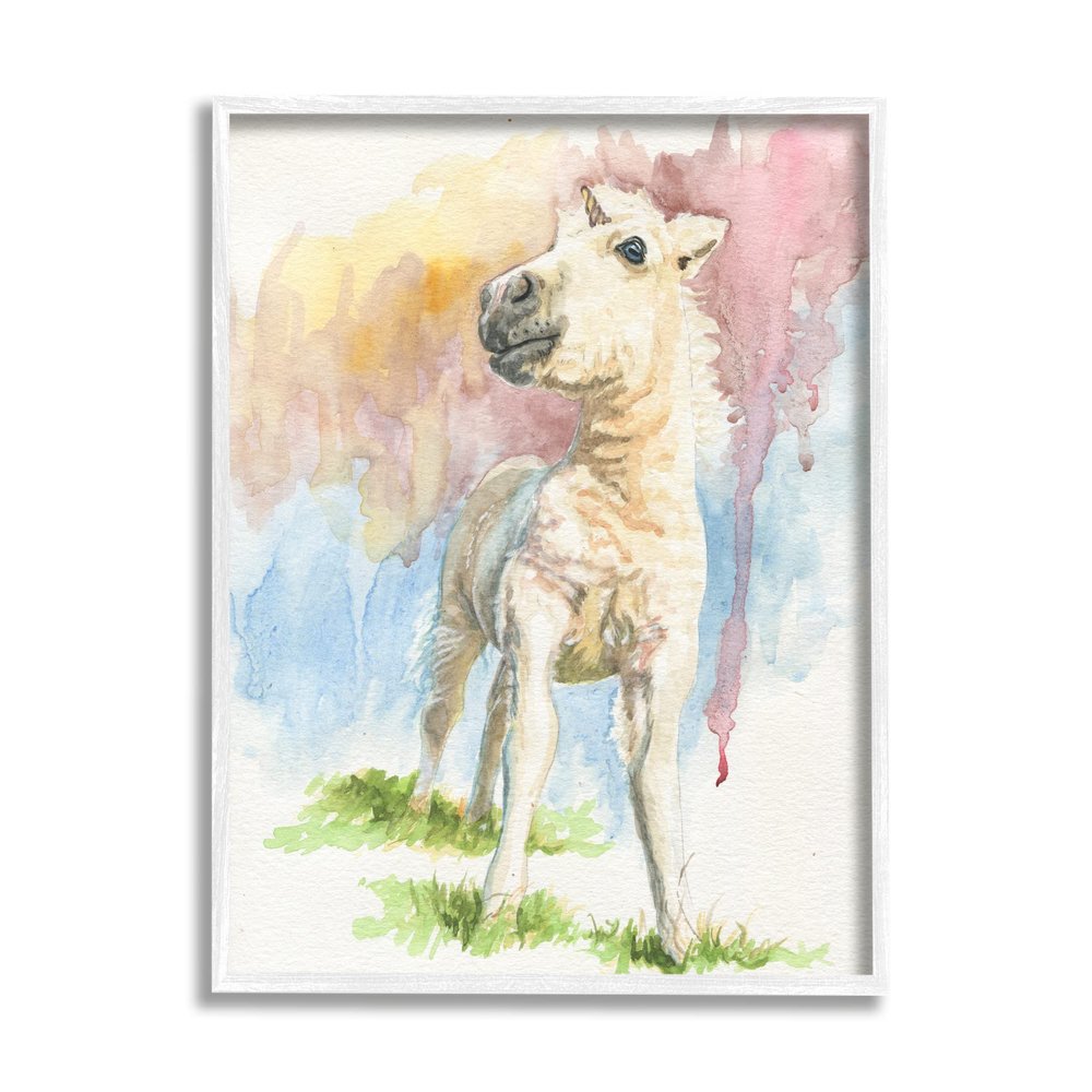 Stupell Industries Stoic Fantasy Unicorn Pastel Dripping Watercolor Detail Framed Wall Art, Design By Jennifer Redstreake
