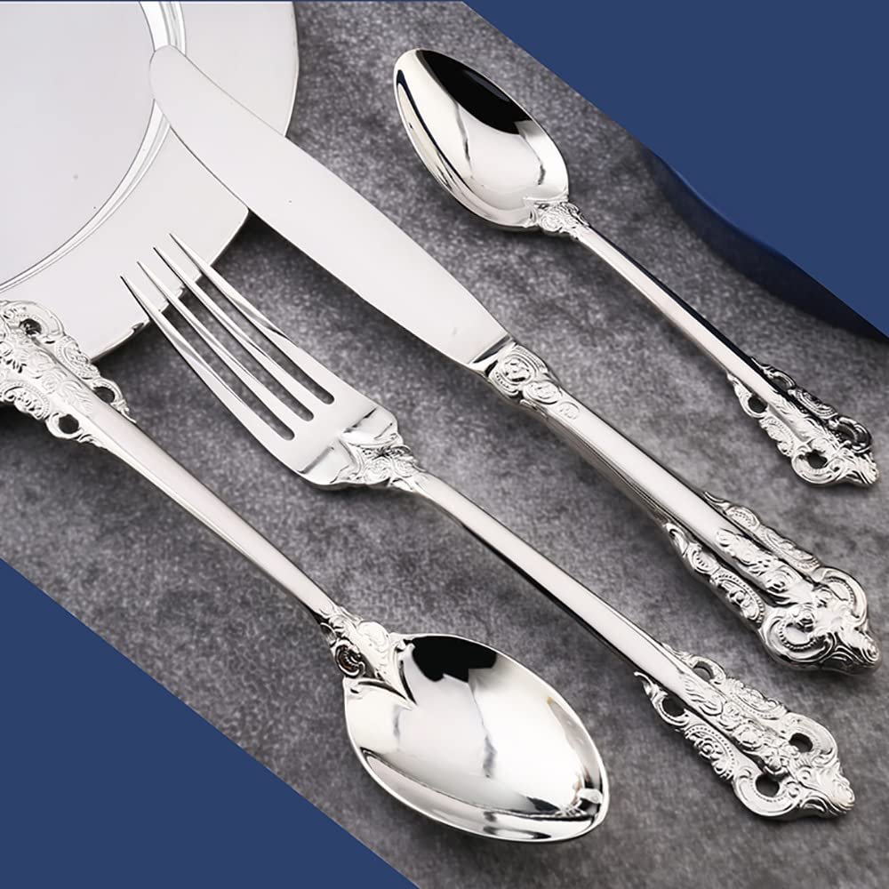 24 Piece Silverware Set Service for 6 Durable 18/10 Stainless Steel Flatware Sets Palace Design Home Kitchen Wedding Hotel Cutlery Utensils Include Teaspoons Knifes Forks and Spoons