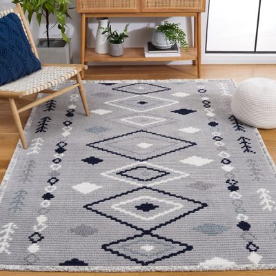 SAFAVIEH Area Rug 8x10 - Marrakech Collection - Large - Grey & Navy, Moroccan Boho Tribal Rustic Design, Non-Shedding & Easy Cleaning, Ideal for Living Room, Bedroom, Office, Dining Space (MRK604P)