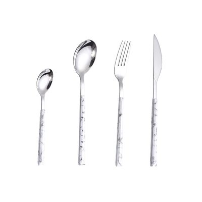24 Piece White Silverware Set for 6 Stainless Steel Flatware Sets With Marble Grain Home Kitchen Wedding Hotel Delicate Cutlery Utensils Include Teaspoons Knifes Forks and Spoons