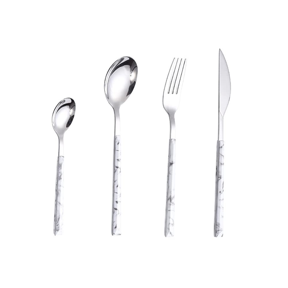 24 Piece White Silverware Set for 6 Stainless Steel Flatware Sets With Marble Grain Home Kitchen Wedding Hotel Delicate Cutlery Utensils Include Teaspoons Knifes Forks and Spoons