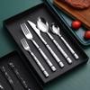 24 Piece White Silverware Set for 6 Stainless Steel Flatware Sets With Marble Grain Home Kitchen Wedding Hotel Delicate Cutlery Utensils Include Teaspoons Knifes Forks and Spoons view 2