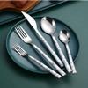 24 Piece White Silverware Set for 6 Stainless Steel Flatware Sets With Marble Grain Home Kitchen Wedding Hotel Delicate Cutlery Utensils Include Teaspoons Knifes Forks and Spoons view 3