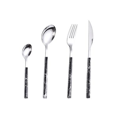 24 Piece Black Silverware Set for 6 Stainless Steel Flatware Sets With Marble Grain Home Kitchen Wedding Hotel Delicate Cutlery Utensils Include Teaspoons Knifes Forks and Spoons