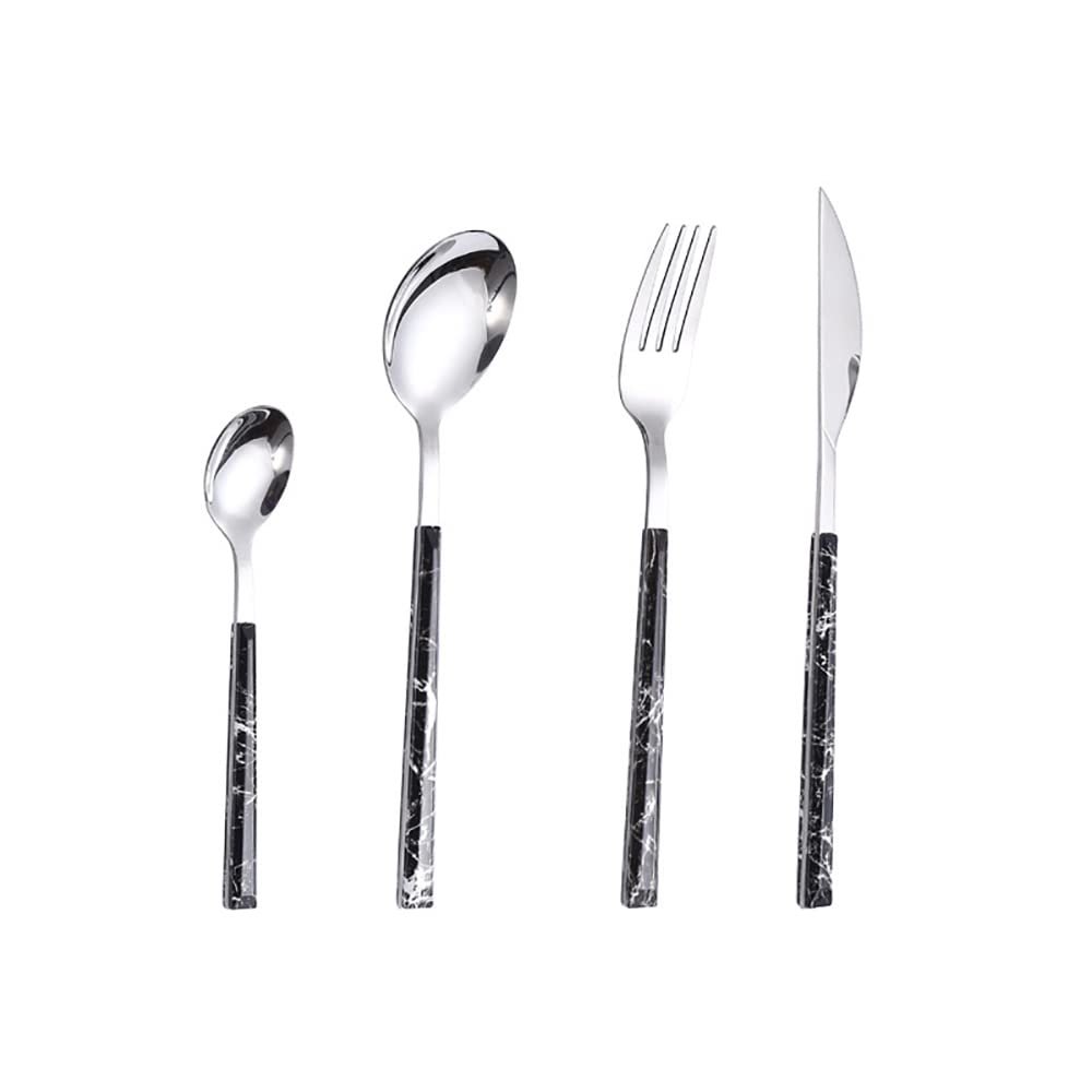 24 Piece Black Silverware Set for 6 Stainless Steel Flatware Sets With Marble Grain Home Kitchen Wedding Hotel Delicate Cutlery Utensils Include Teaspoons Knifes Forks and Spoons