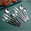 24 Piece Black Silverware Set for 6 Stainless Steel Flatware Sets With Marble Grain Home Kitchen Wedding Hotel Delicate Cutlery Utensils Include Teaspoons Knifes Forks and Spoons view 3
