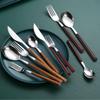 24 Piece Wooden Silverware Set for 6 Stainless Steel Flatware Sets With Yellow Wood Grain Handle Eating Kitchen Cutlery Utensils Include Knifes Spoons and Forks Teaspoons Delicate Tableware view 2
