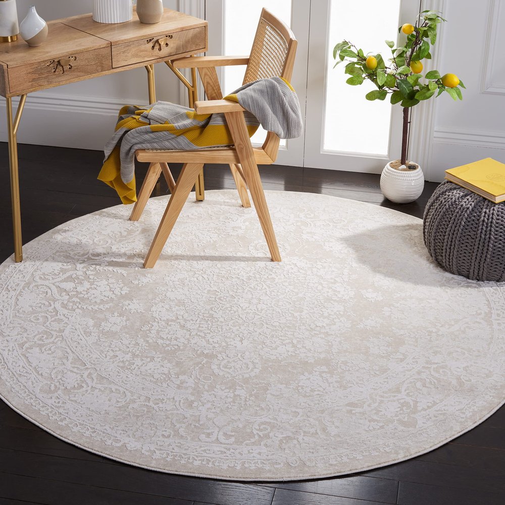 SAFAVIEH Area Rug 8' Round - Reflection Collection - Large - Cream & Ivory, Non-Shedding & Easy Cleaning, Ideal for Living Room, Bedroom (RFT664D)