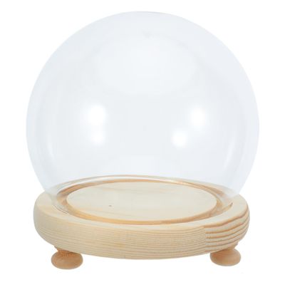 Sewroro Glass Display Dome Cloche with Wooden Base Clear Craft Snow Globes Keepsake Display Globe with Light for Xmas DIY Crafts Birthday Holiday Office Halloween Home Decoration 13cm