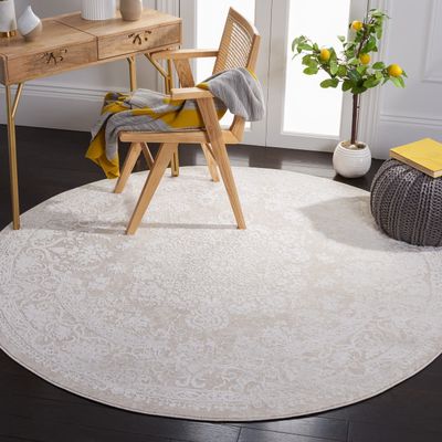 SAFAVIEH Area Rug 3' Round - Reflection Collection - Cream & Ivory, Non-Shedding & Easy Cleaning, Ideal for Living Room, Bedroom (RFT664D)