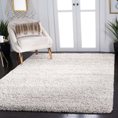 SAFAVIEH Hudson Shag Collection Area Rug - 4' Square, Ivory & Grey, Modern Abstract Design, Non-Shedding & Easy Care, 2-inch Thick Ideal for High Traffic Areas in Living Room, Bedroom (SGH295B)