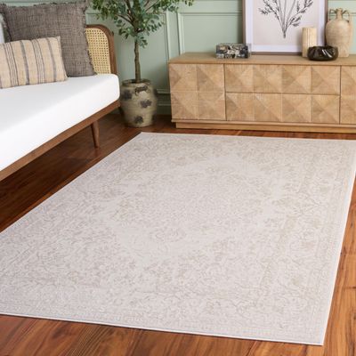 SAFAVIEH Area Rug 5' Square - Reflection Collection - Cream & Ivory, Non-Shedding & Easy Cleaning, Ideal for Living Room, Bedroom (RFT664D)