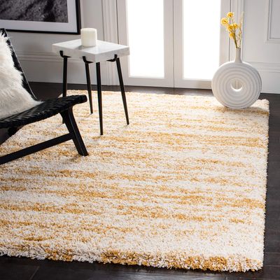 SAFAVIEH Hudson Shag Collection Area Rug - 4' Square, Ivory & Gold, Modern Design, Non-Shedding & Easy Care, 2-inch Thick Ideal for High Traffic Areas in Living Room, Bedroom (SGH206D)