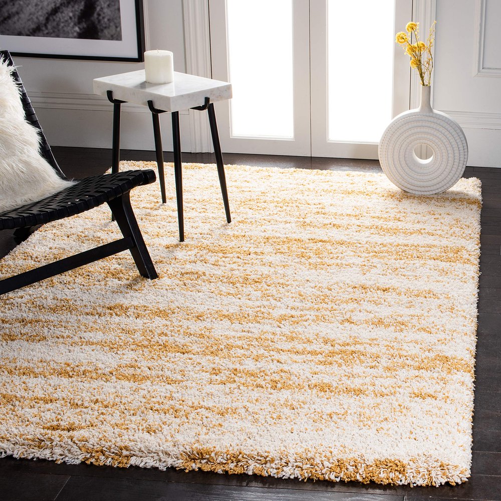 SAFAVIEH Hudson Shag Collection Area Rug - 4' Square, Ivory & Gold, Modern Design, Non-Shedding & Easy Care, 2-inch Thick Ideal for High Traffic Areas in Living Room, Bedroom (SGH206D)