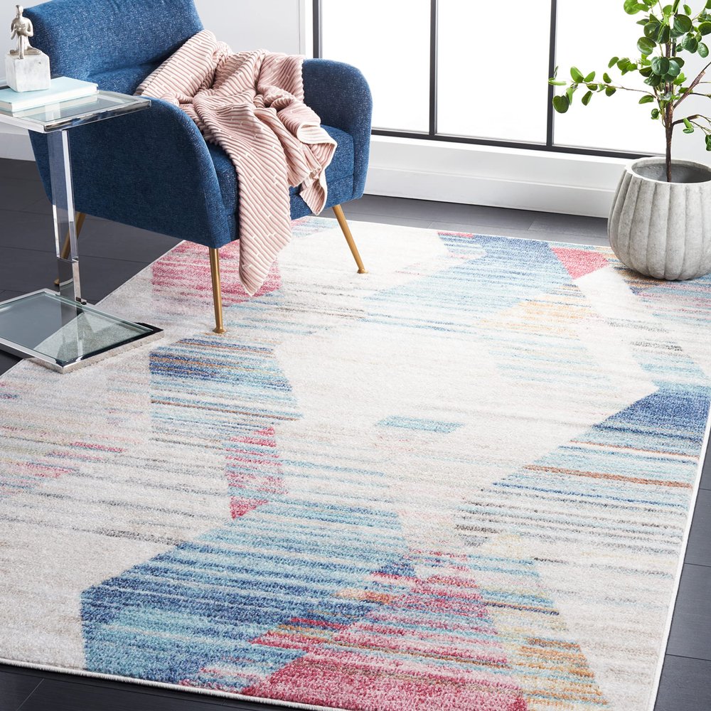 SAFAVIEH Area Rug 8x10 - Phoenix Collection - Large - Ivory & Blue, Modern Abstract Design, Non-Shedding & Easy Cleaning, Ideal for Living Room, Bedroom, Office, Dining Space (PHX571M)
