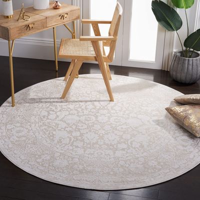 SAFAVIEH Area Rug 5' Round - Reflection Collection - Cream & Ivory, Non-Shedding & Easy Cleaning, Ideal for Living Room, Bedroom (RFT667D)