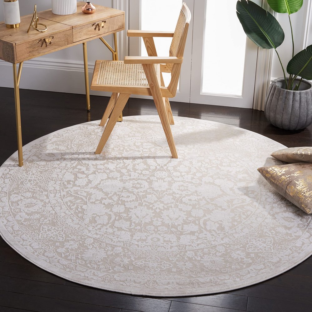 SAFAVIEH Area Rug 5' Round - Reflection Collection - Cream & Ivory, Non-Shedding & Easy Cleaning, Ideal for Living Room, Bedroom (RFT667D)