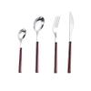 24 Piece Wooden Silverware Set for 6 Stainless Steel Flatware Sets With Red Wood Grain Handle Eating Kitchen Cutlery Utensils Include Knifes Spoons and Forks Teaspoons Delicate Tableware view 1
