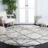 SAFAVIEH Hudson Shag Collection 4' Round Grey/Beige SGH281J Modern Diamond Trellis Non-Shedding 2-inch Thick Area Rug view 1